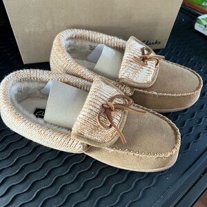 Clarks Beige Suede Moccasin Slippers